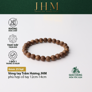 Vòng tay phong thủy Trầm Hương tròn đơn JHM 6mm 25 hạt