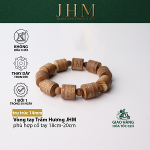 Vòng tay phong thủy Trầm Hương trụ trúc JHM 14mm mang lại may mắn tài lộc