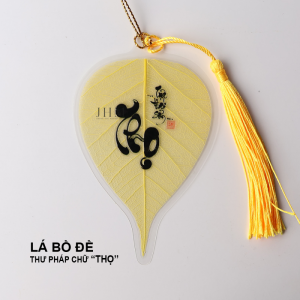 Lá bồ đề Thư Pháp THỌ JHM phong thủy mang lại may mắn, làm móc khóa, trang trí ốp lưng, treo xe ô tô