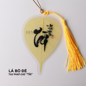 Lá bồ đề Thư Pháp TÀI JHM phong thủy mang lại may mắn, làm móc khóa, trang trí ốp lưng, treo xe ô tô