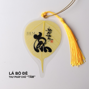 Lá bồ đề Thư Pháp TÂM JHM phong thủy mang lại may mắn, làm móc khóa, trang trí ốp lưng, treo xe ô tô