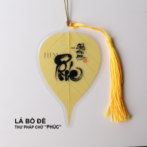 Lá bồ đề Thư Pháp PHÚC JHM phong thủy mang lại may mắn, làm móc khóa, trang trí ốp lưng, treo xe ô tô